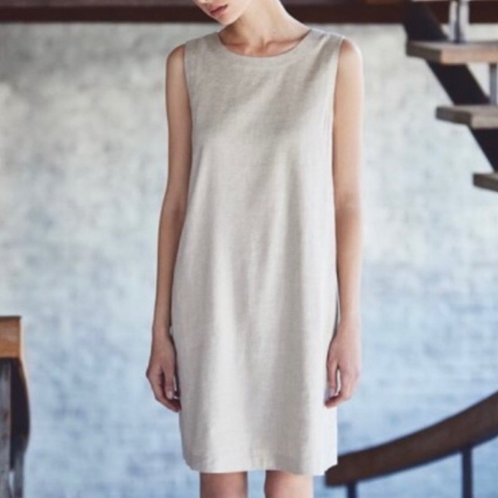 Theory Didianne Shift Dress Sierra Tan Cream Size 6 Linen Blend P1